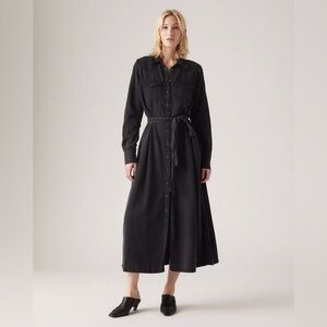NWT Levi’s Women’s Quinney Denim Dress Black Maxi Elegant Button Down Size M